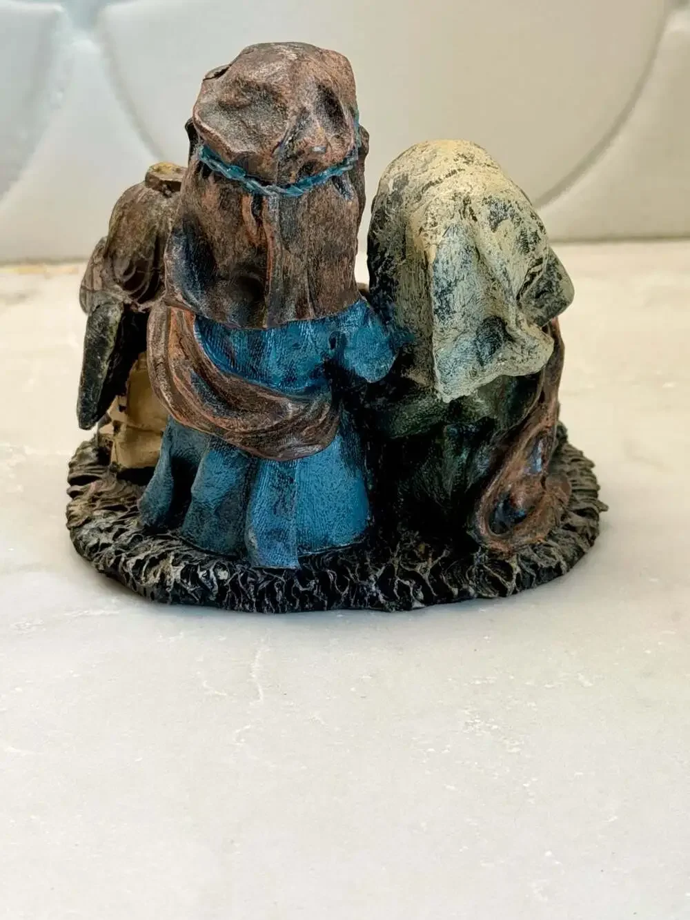 Childlike Nativity Scene Figurine Holy Family with Angel and Sheep
